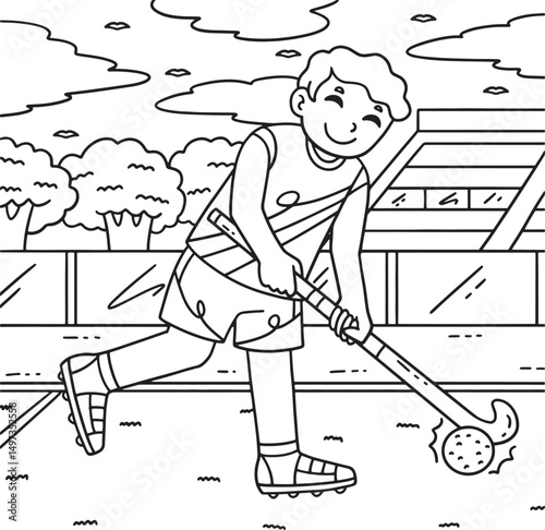 Field Hockey Male Player Directing Ball Coloring 