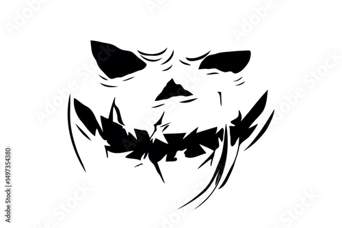 Abstract scary Halloween face illustration in silhouette style on white background. Concept of horror