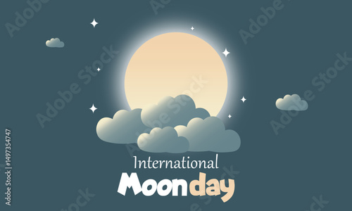 International moon day special design illustrations. a bright full moon with cloud design.