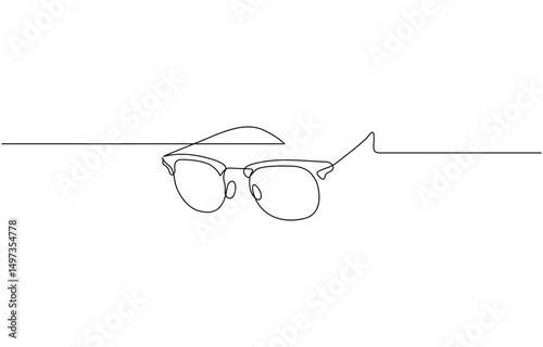 Continuous single line drawing of eyeglasses or sunglasses. Eyeglasses and sunglasses symbol, Hand drawn linear silhouette icon. Design, print, banner, card, poster, brochure.