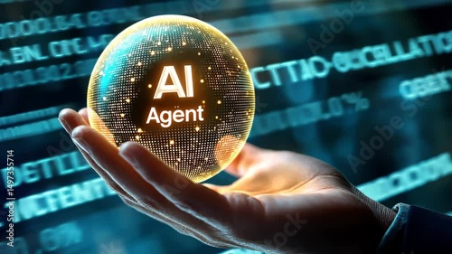 A hand holds a futuristic glowing sphere labeled 