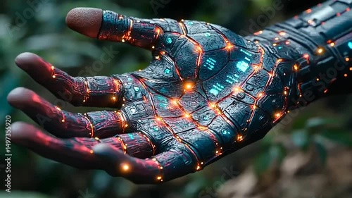 Scifi hand glowing with circuitry