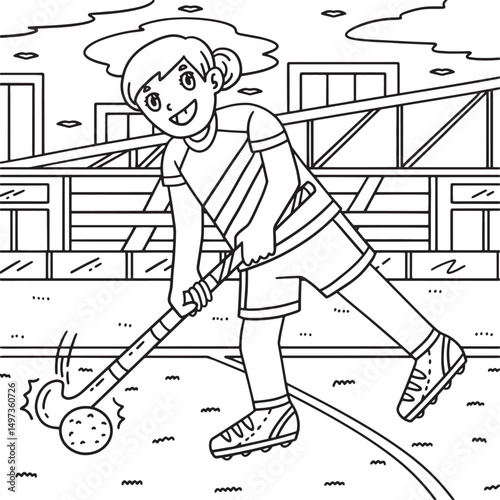 Field Hockey Female Player Directing Ball Coloring