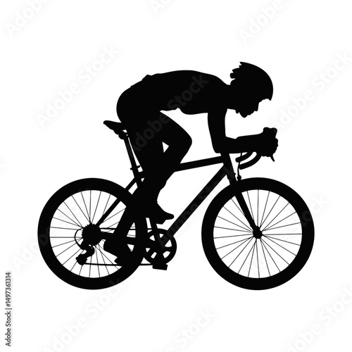 A silhouette of a cyclist in a racing position shows the dynamic form and focus of a person riding a bicycle.