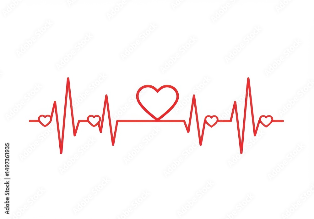 Heartbeat line with hearts in red color on white background Heartbeat line with hearts in red color on white background