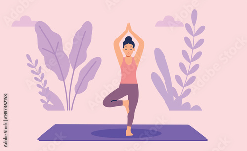 Yoga Tree Pose 
Vrikshasana
Woman Balancing Yoga
Mindful Balance Exercise
Peaceful Yoga Practice