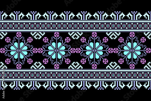 Cross stitch pattern concept showcasing traditional ethnic geometric pattern, Design for textile, background,carpet,wallpaper,clothing,wrapping,Batik,fabric,Vector illustration	
