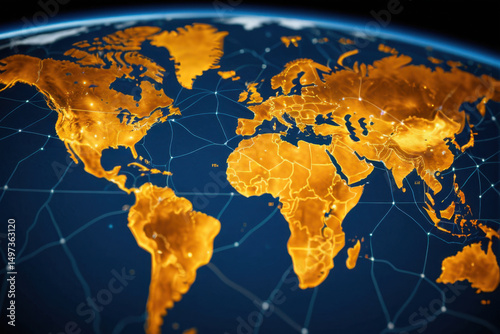 A detailed view of a world map with various geographic features and country borders
