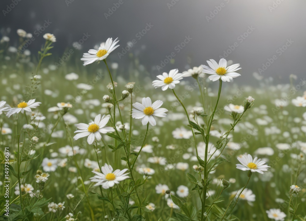 Fototapeta premium Delicate white wildflowers on pristine background , macro, peace, flora
