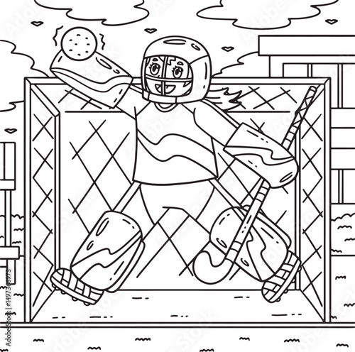 Field Hockey Female Goalie Jumping Coloring Page