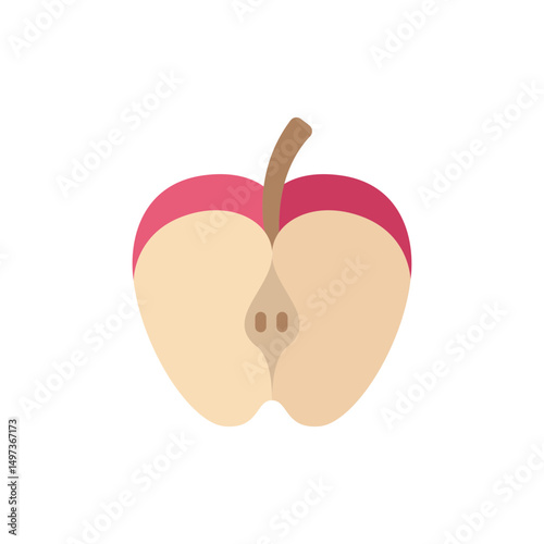 Stylized apple half illustration with soft color gradients on transparent background