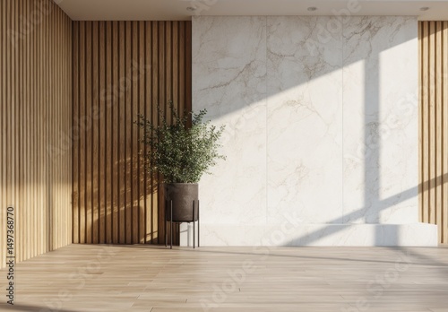 A wooden wall with vertical slats