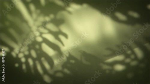 4K Seamless loop of tropical leaf shadows moving softly on green background, natural light overlay, botanical texture, animation background, graphic design element, nature-inspired digital asset