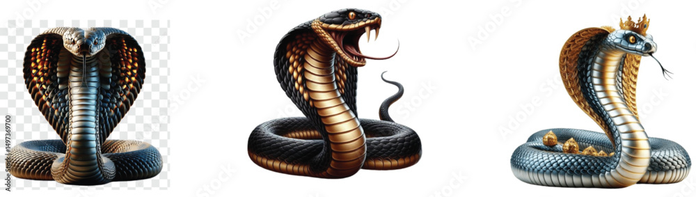 Fototapeta premium Golden horn of music with a key and heart near a dangerous black viper