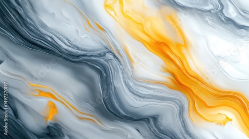 Abstract Fluid Art: Swirling Gray and Gold Hues