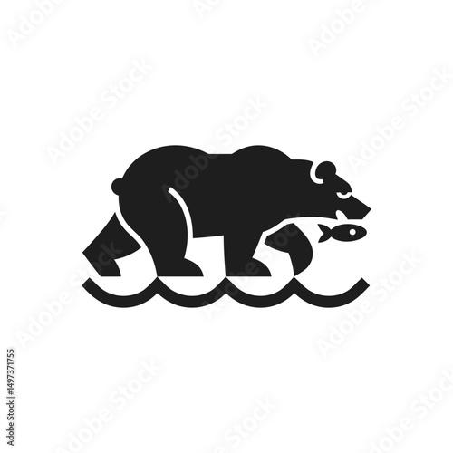 Bear Fishing Water Icon