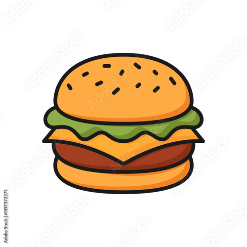 Vector illustration of a burger on a white background. Food theme icon with solid line style