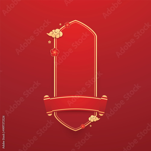 Happy Chinese new year 2026. Chinese new year banner for show product. Greeting card. China frame with lantern on red background.
