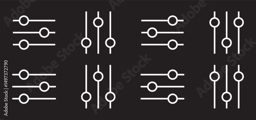Filter setting icon set, Digital Management collection of filters arrange list, Filter control setting vectors isolated on transparent background
