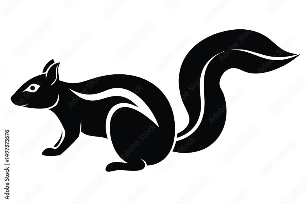 Obraz premium Cute cartoon squirrel vector illustration on a white background with a funny tail symbolizing wild nature