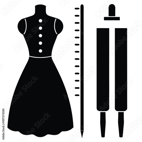 Fashion Designer element isolated pencil and ruler on white background