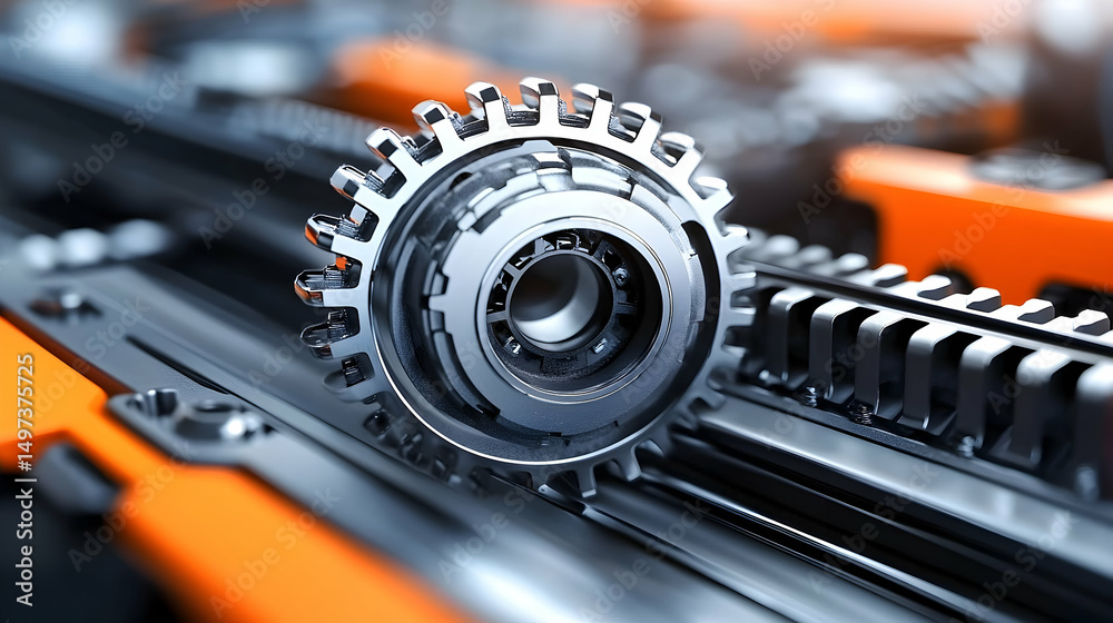 Fototapeta premium Metallic Gears Interlock on a Machine
