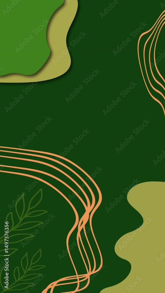 Green botanical abstract animation background with fluid organic shapes, layered foliage accents, and soft contour lines. Seamless looping. Perfect for eco branding, nature themes, and calm visual com