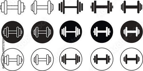 Gym dumbbell Icon set Solid Style. weight dumbbells for exercise and fitness, Bodybuilding tools barbell Vector Icon Design Element for Web Page, Mobile App, UI, UX