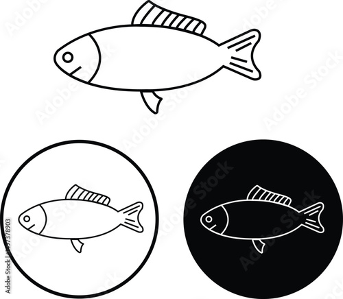 Fish or seafood line icon set for food apps and websites. underwater sea animal icon, fishes