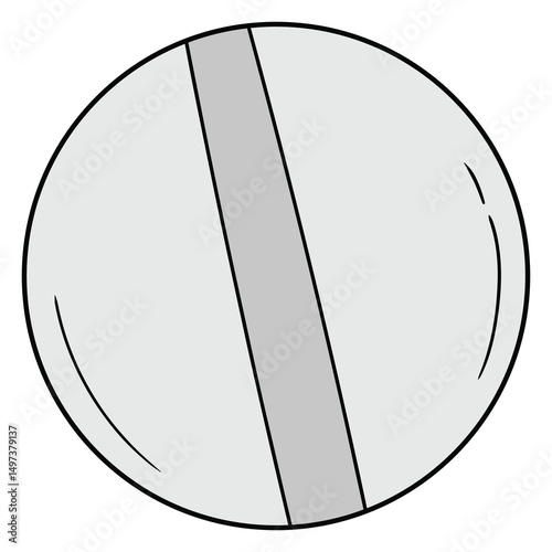 Hand drawn cartoon circle pill on white background.