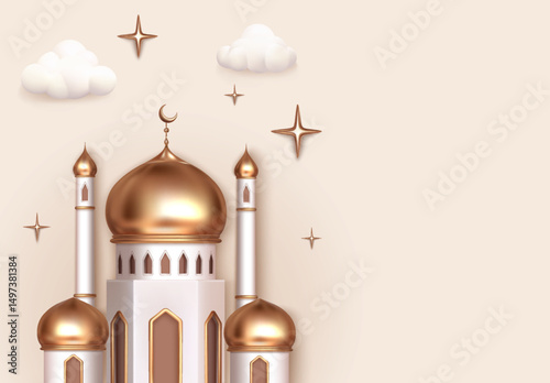 Realistic Eid al-adha Background with Golden Mosque