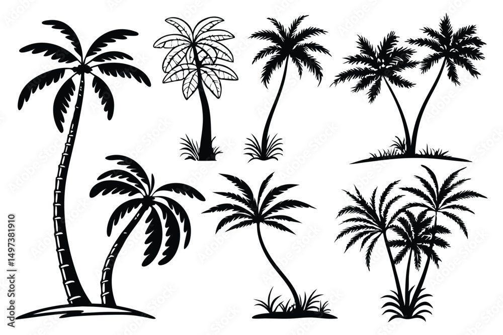 Fototapeta premium Palm trees silhouettes vector set 