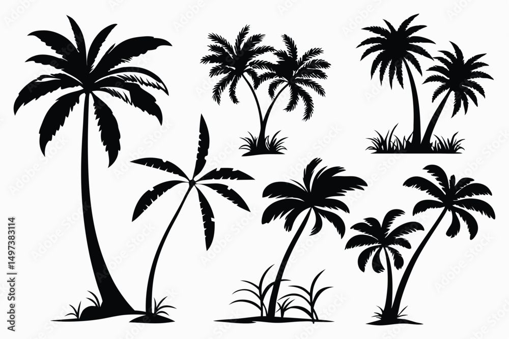 Fototapeta premium Palm trees silhouettes vector set 