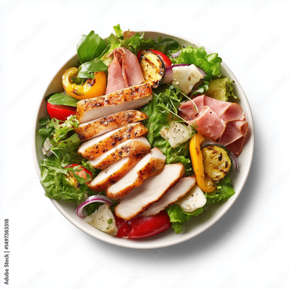Grilled Chicken Salad with Seasonal Vegetables , isolated on white background png Grilled Chicken Salad with Seasonal Vegetables , isolated on white background png