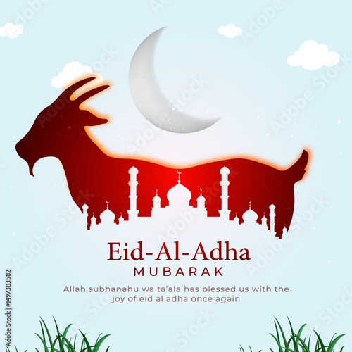 Eid Al Adha Mubarak Concept With Cartoon Sheep