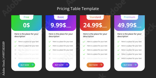 Pricing table template, dark background.