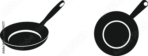 Editable frying pan set  silhouette vector illustration for cooking and food preparation.