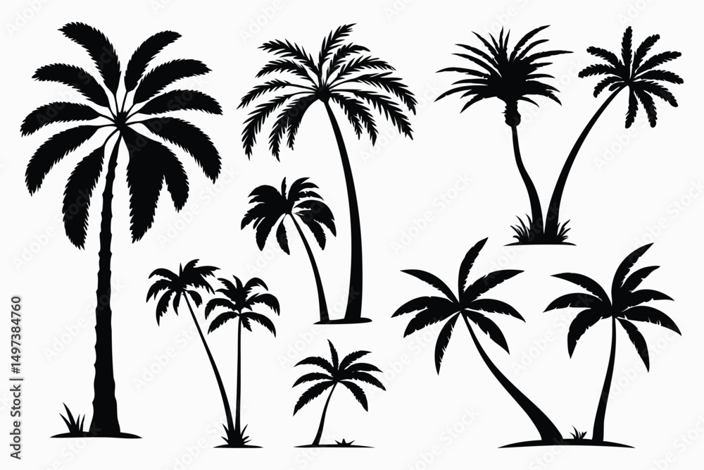 Obraz premium Palm trees silhouettes vector set 