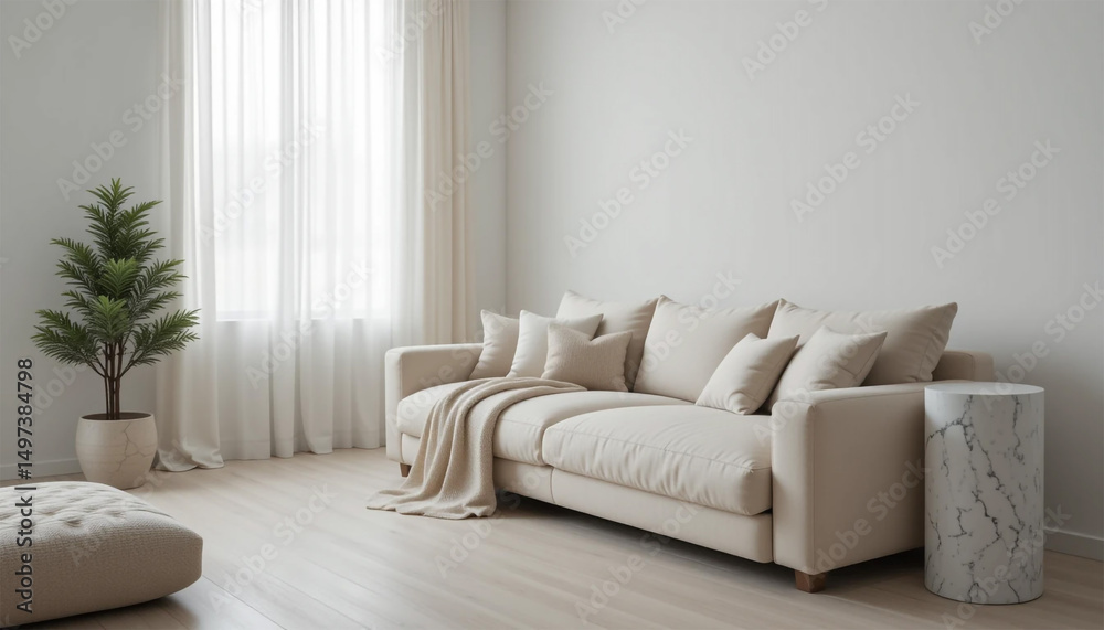 Obraz premium Modern Beige Sofa in Minimalist Living Room Interior Design