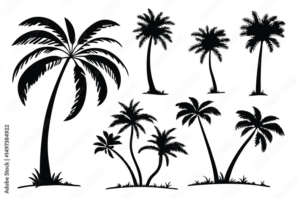 Fototapeta premium Palm trees silhouettes vector set