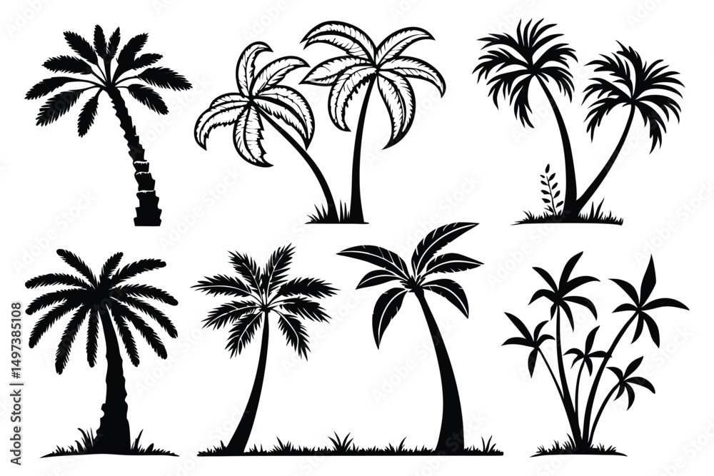 Obraz premium Palm trees silhouettes vector set 