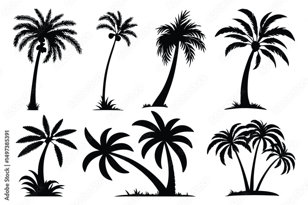 Obraz premium Palm trees silhouettes vector set 