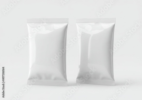 Two blank pouch mockup on light background for snack, food, or pet product packaging design, branding, and presentation