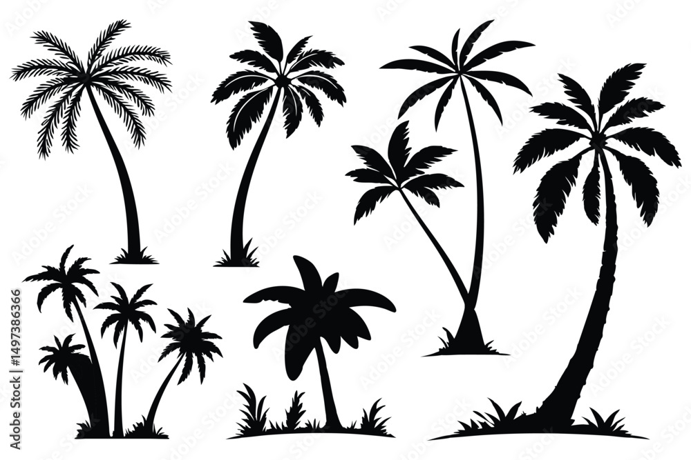 Naklejka premium Palm trees silhouettes vector set 