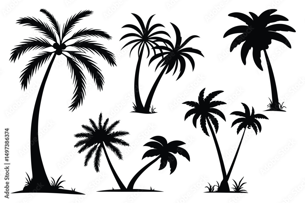 Fototapeta premium Palm trees silhouettes vector set