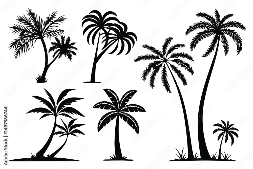 Fototapeta premium Palm trees silhouettes vector set