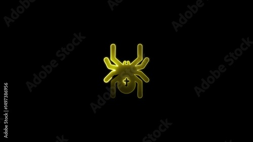neon glowing spider icon silhouette isolated in animation on black background.4k animation video