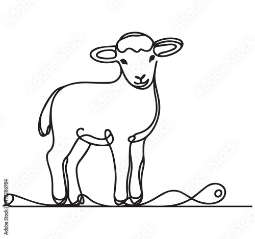 Single Line Drawing of a Lamb: Minimalist Animal Art, Continuous Line Lamb Illustration, Farm Animal Sketch, Black and White Lamb Image