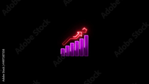 Glowing neon line Financial growth increase icon isolated on black background. Increasing revenue. 4K Video motion graphic animation