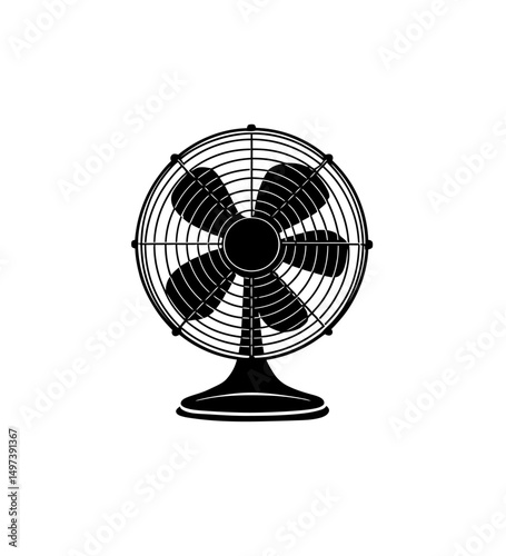 Pedestal fan vector in black color on white background.